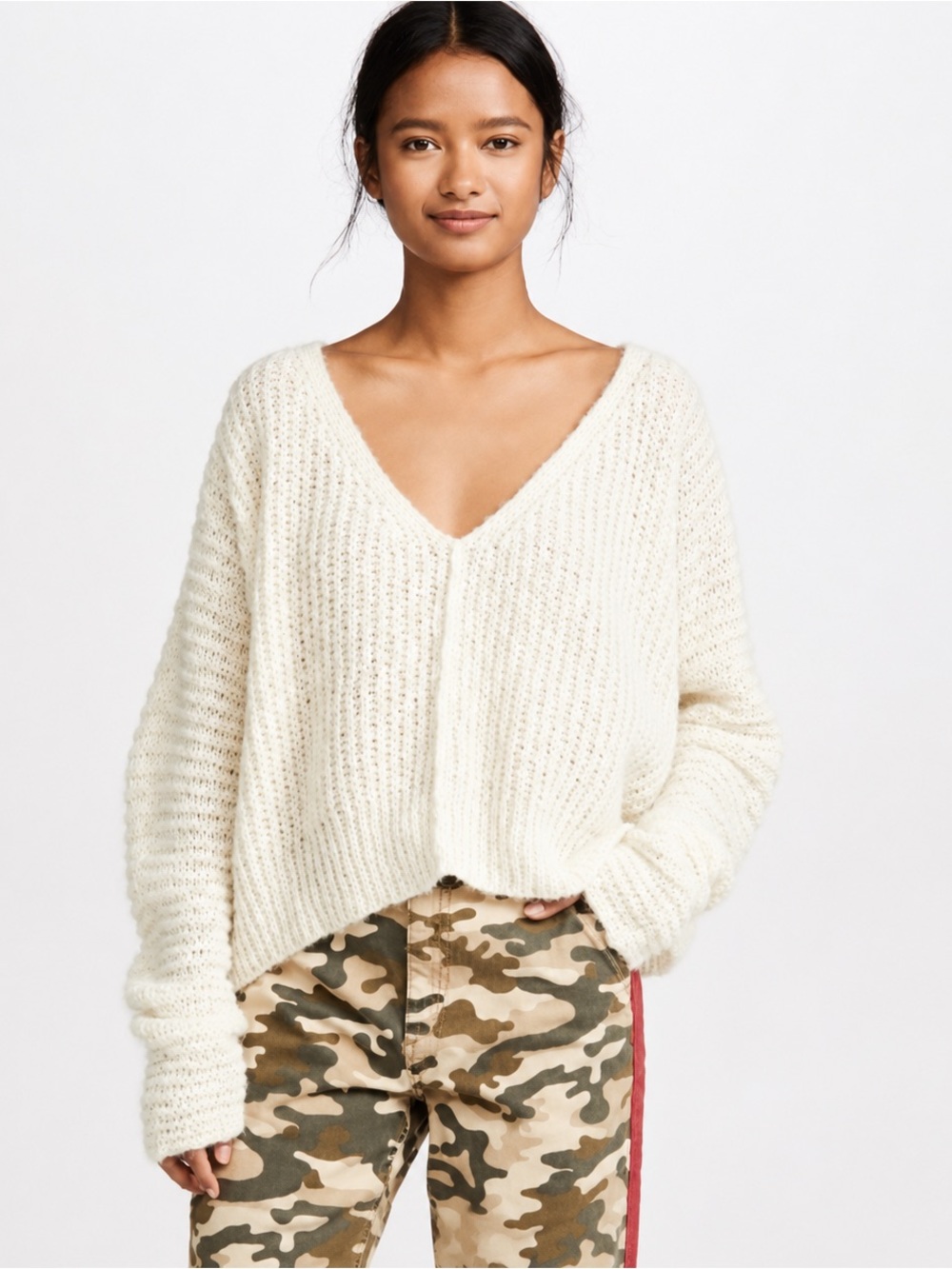 Free People Moonbeam Alpaca Blend Oversized Ivory Sweater XS Fits S/M